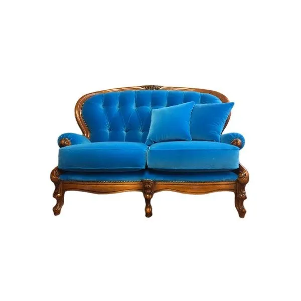 Vintage Chippendale style sofa in velvet (light blue) image