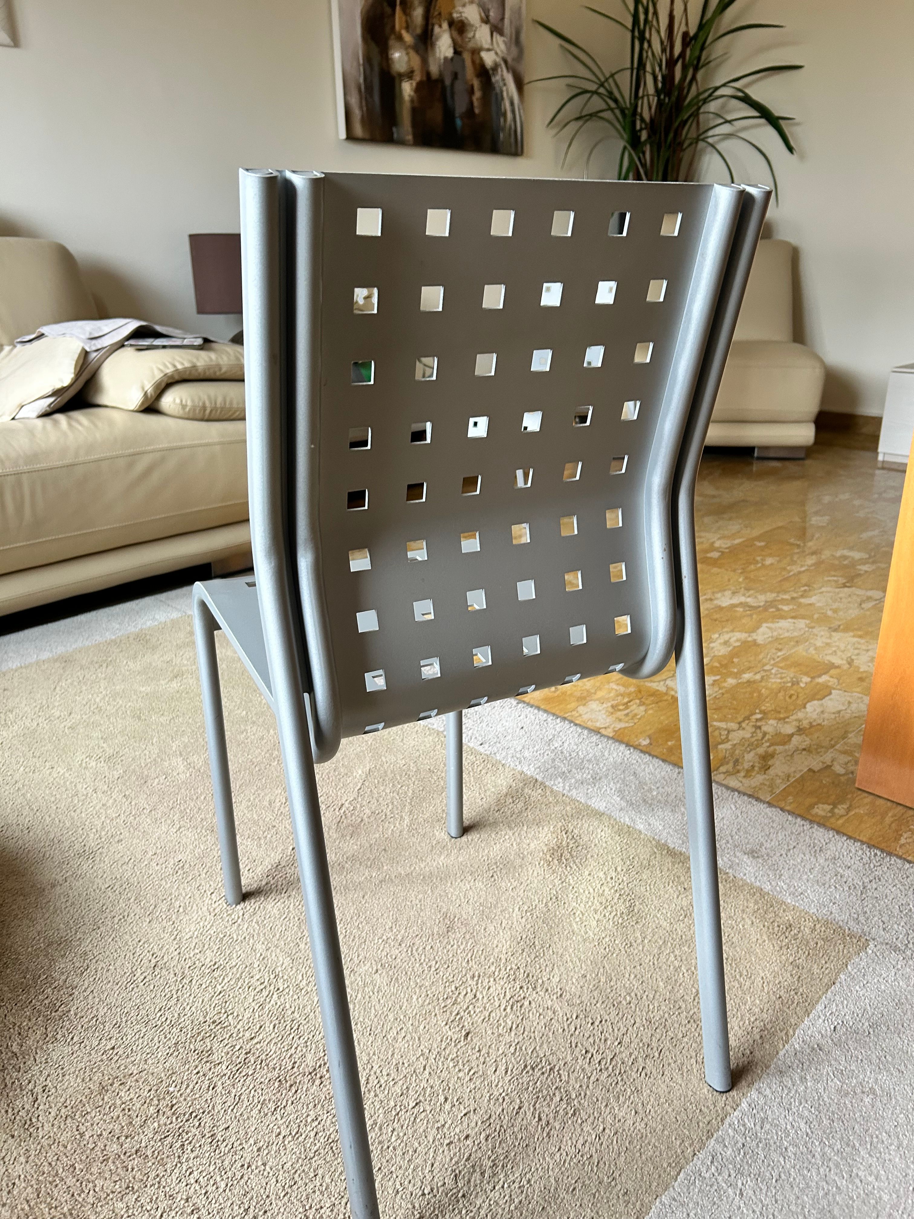 Mirandolina chair in satin grey by Pietro Arosio, Zanotta  Side