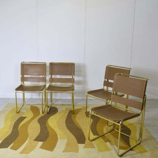 Set di 4 sedie in ottone e pelle di Gastone Rinaldi (anni '70), Rima image
