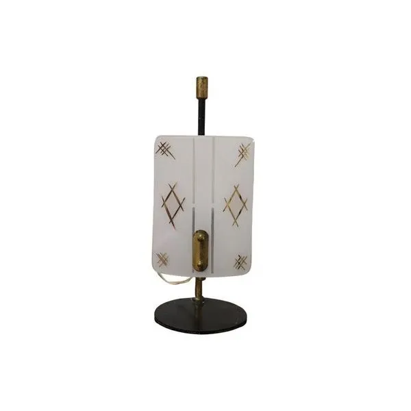 Lampada da tavolo vintage in vetro decorato (anni '50),  