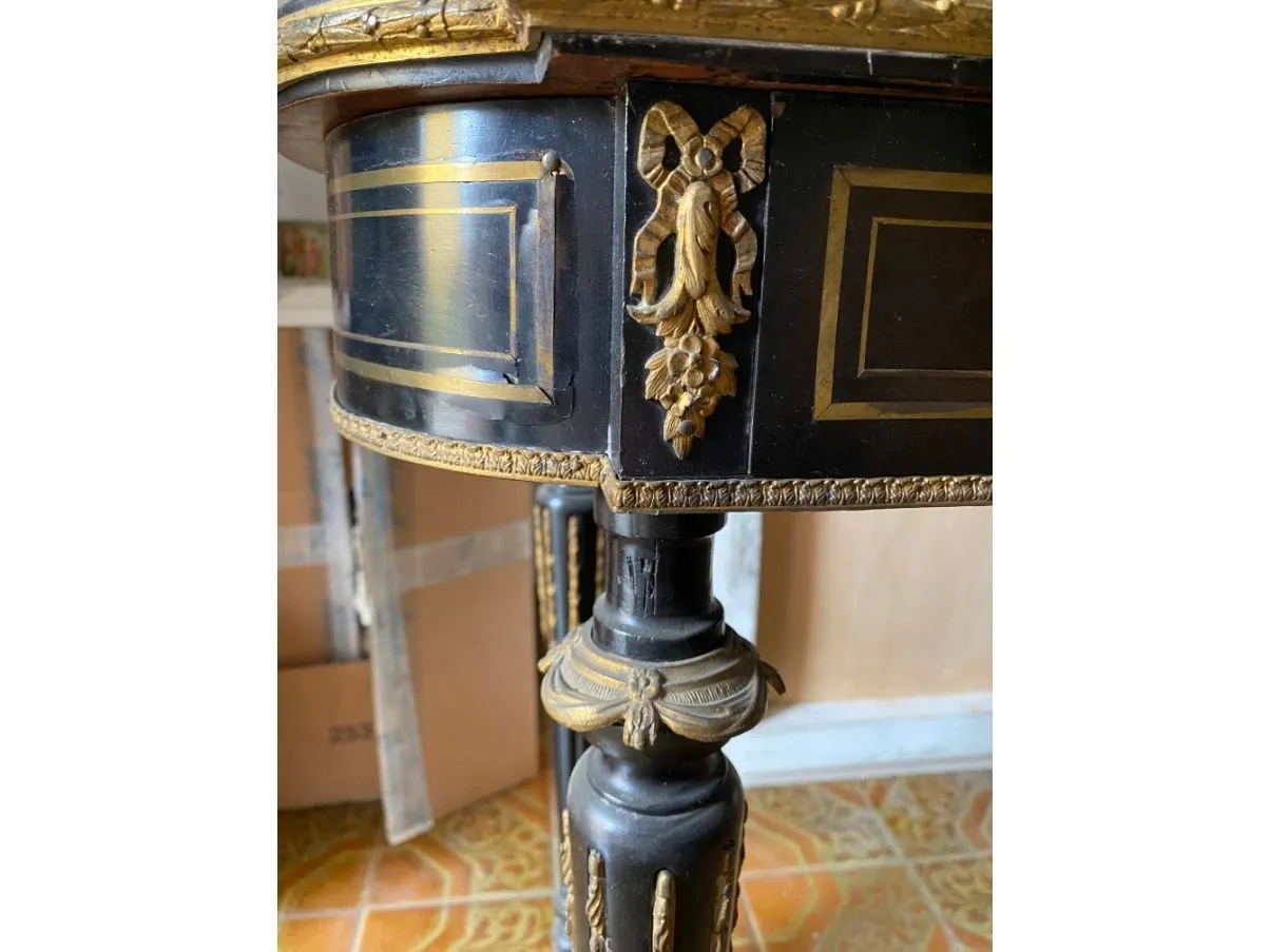 Tavolino vintage in legno intarsiato, 5