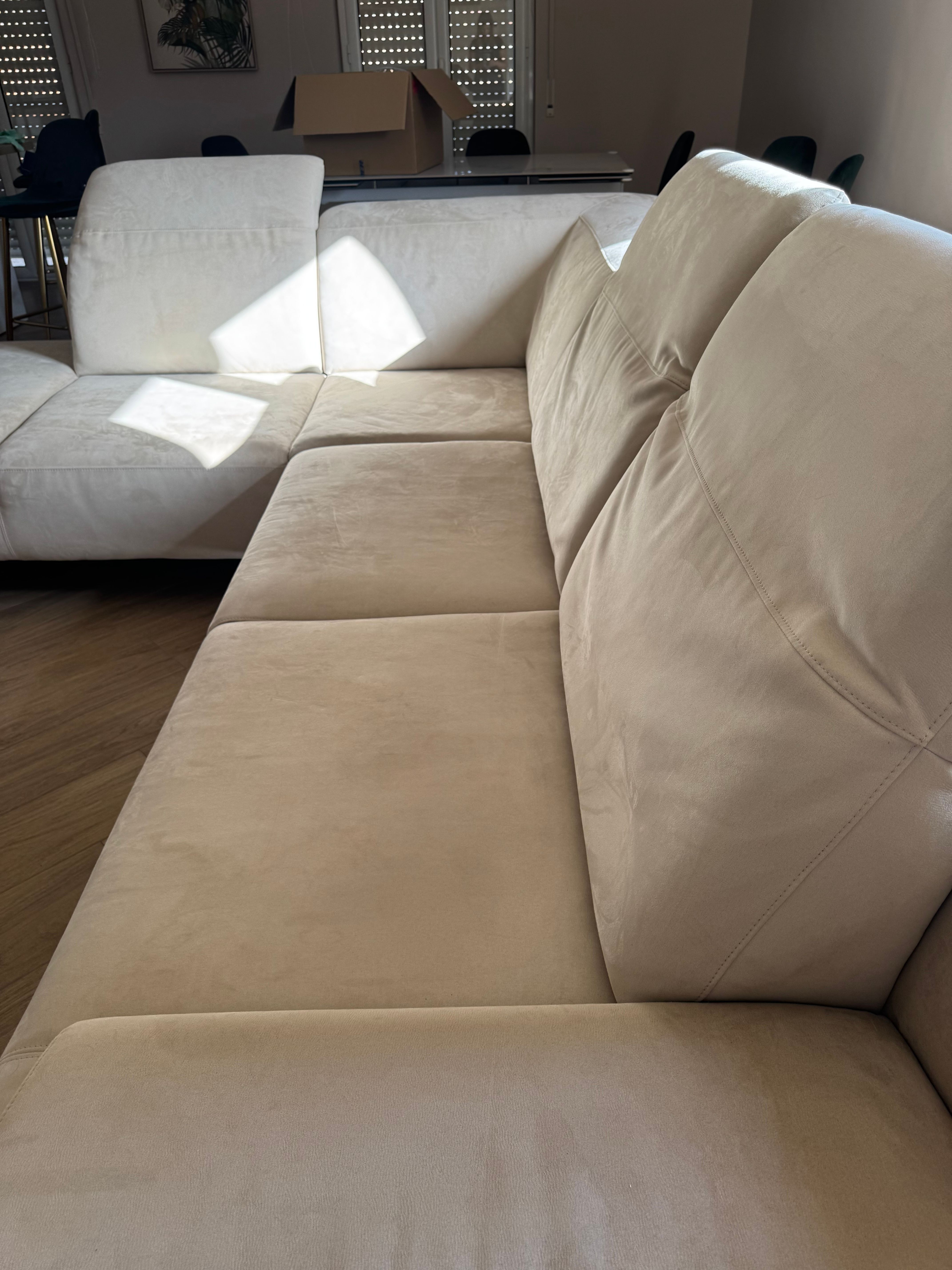 Two-Tone Fabric Corner Sofa (Beige and Brown) Side