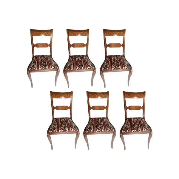 Set of 6 Empire style chairs in vintage inlaid mahogany wood image