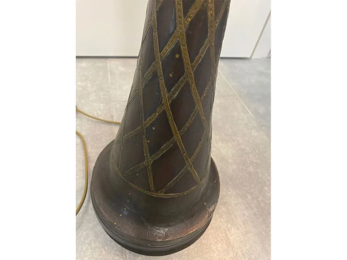 Vintage Tischlampe aus Kupfer und Leder 