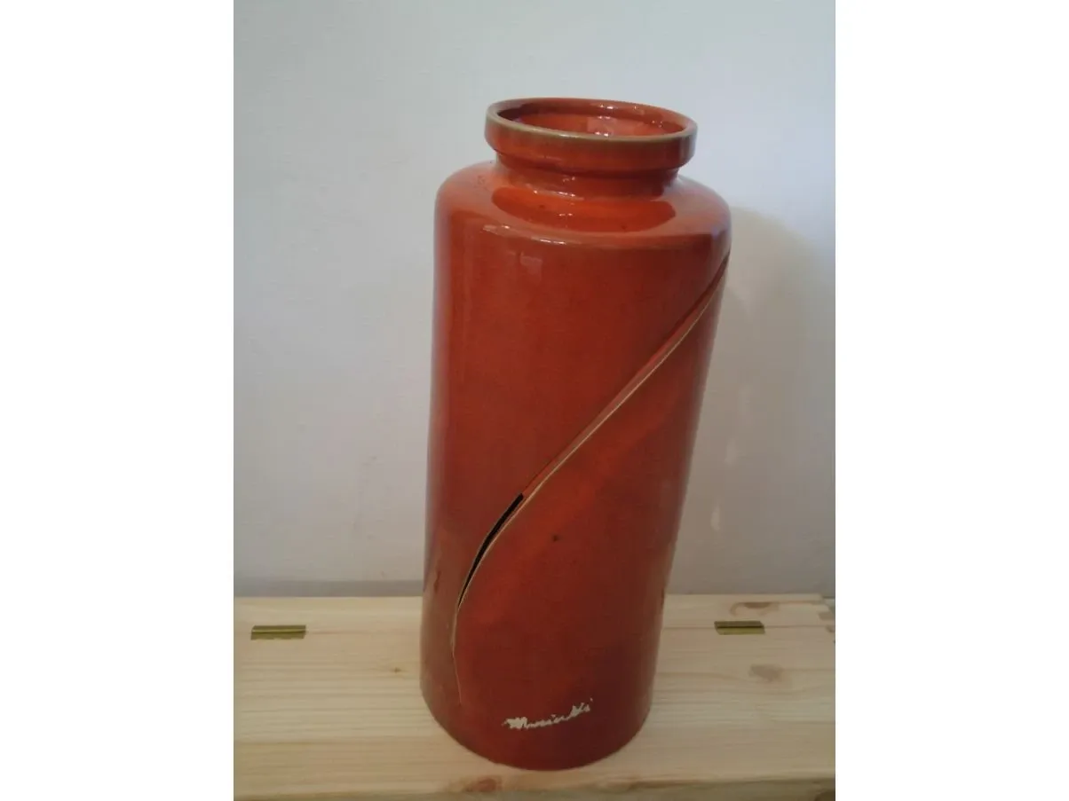 Vaso vintage in ceramica arancione (anni '70), Marinelli 4