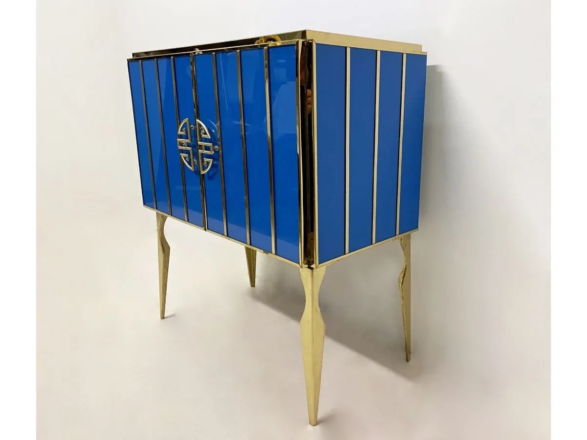 Vintage brass and stained glass nightstand (1970s) 5