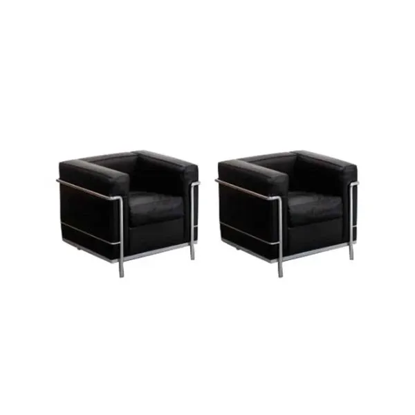 Set 2 LC 2 armchairs by Le Corbusier in leather (black), Alivar image