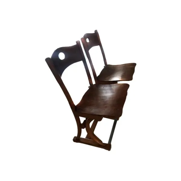 Set of 2 vintage cinema chairs with wooden folding seat image