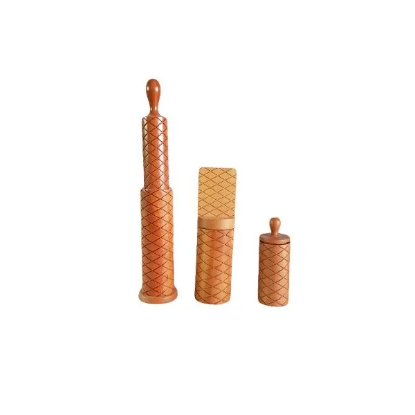 Salt, pepper and toothpick holder set in wood, Alessi image