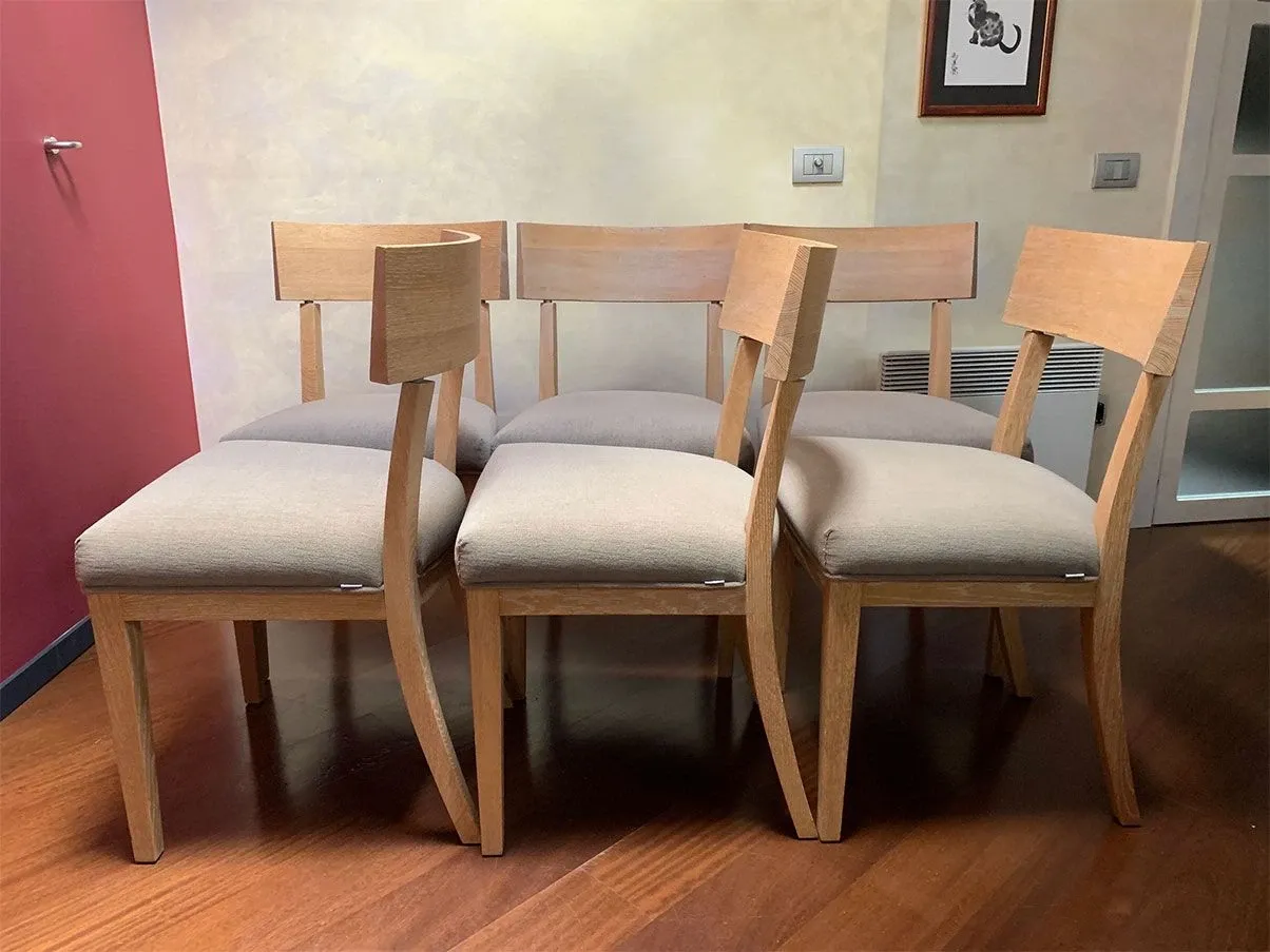 Set of 6 chairs with curved backrest in oak wood, B&B Italia 1