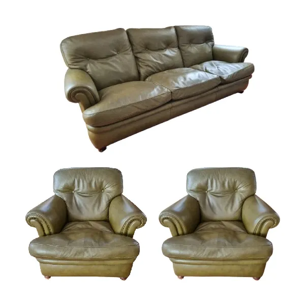 Set of 3 seater sofa and 2 Poppy leather armchairs, Poltrona Frau image