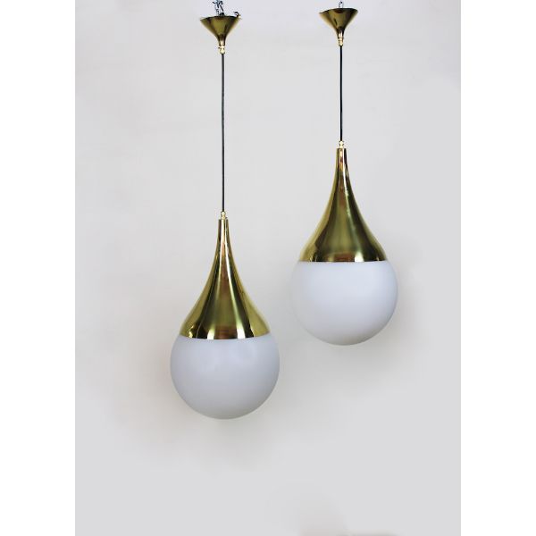 Drop chandelier in brass and glass (1970s) image