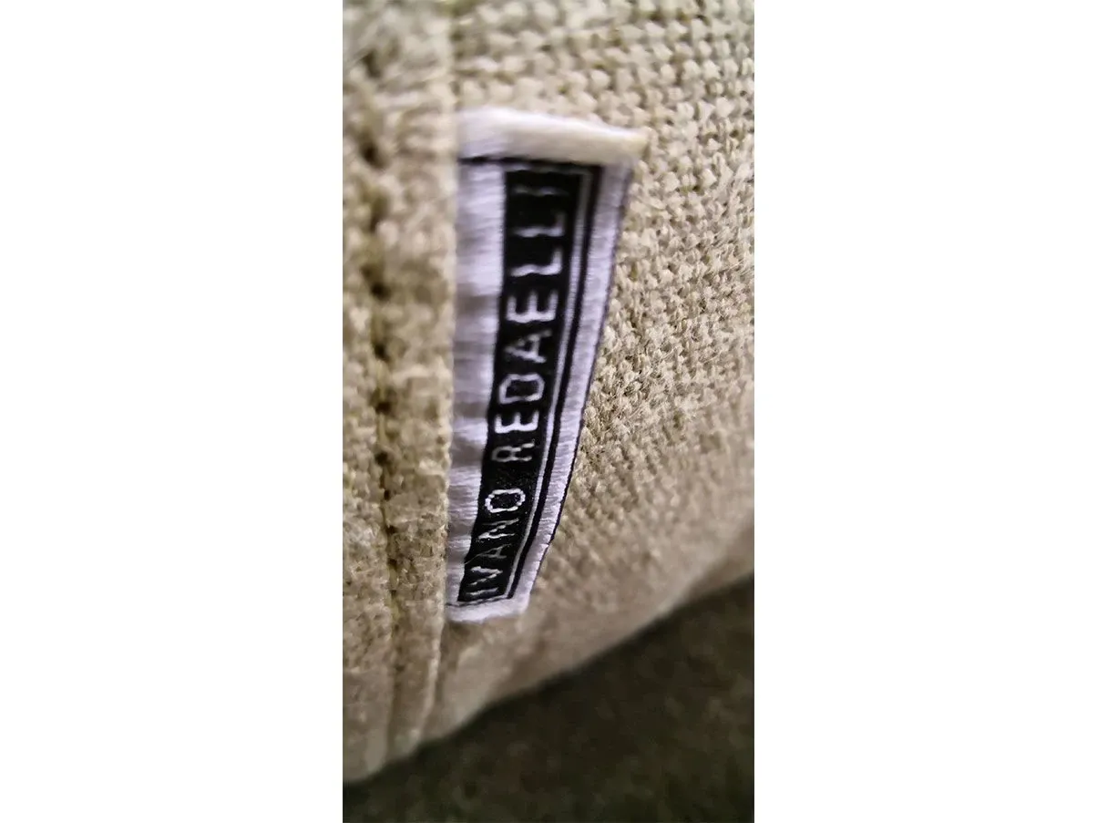 Pouf ovale Patrick in lino e cuoio (beige), Ivano Redaelli 