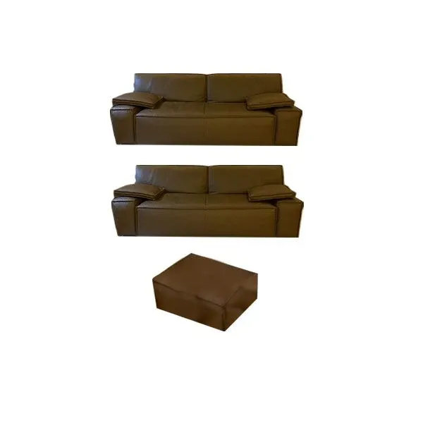 Set 2 MyWorld armchairs with leather pouf (brown), Cassina image