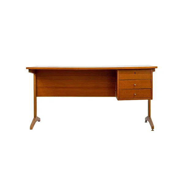 Scrivania vintage in teak e ottone con 3 cassetti (anni '70) image