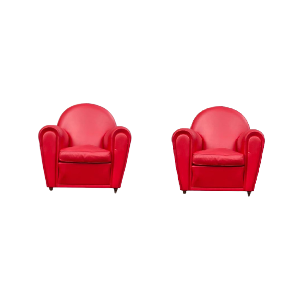Set of 2 Vanity Fair red leather armchairs, Poltrona Frau image