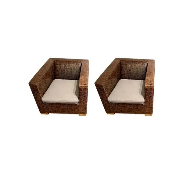 Set 2 poltrone Suitcase in pelle stampata (coccodrillo), Minotti 