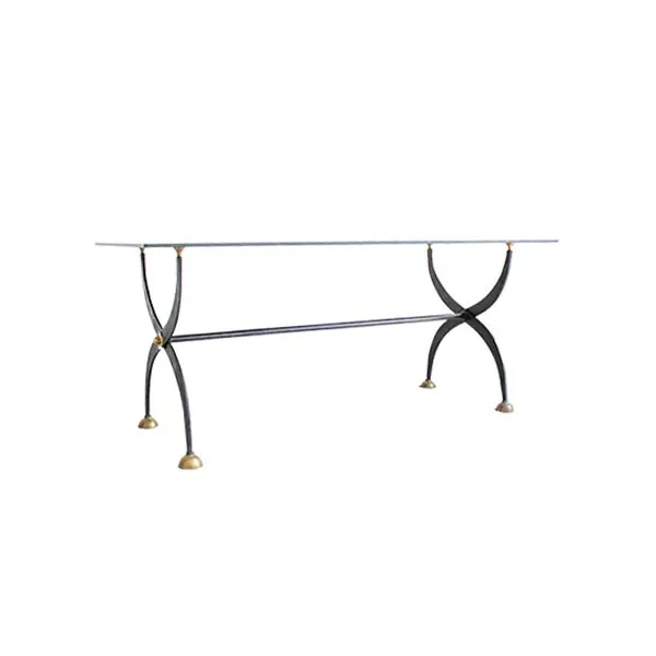 Wrought iron table with black lacquered glass (1970s) image
