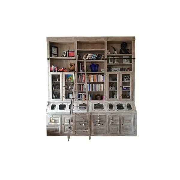 Libreria credenza vintage in legno invecchiato (bianco) image