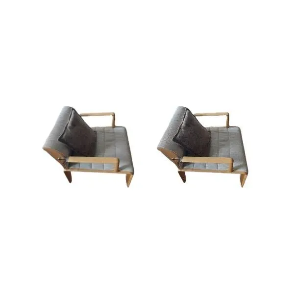 Set of 2 Liba armchairs in wood and gray fabric, Giorgetti image