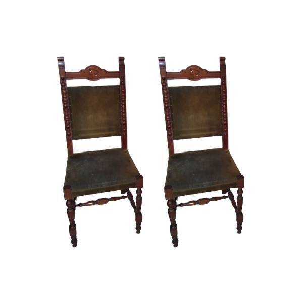 Set of 2 vintage chairs in carved wood and velvet, image