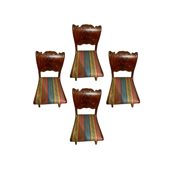 Set of 4 antique wooden chairs with fabric seat (1990s) image