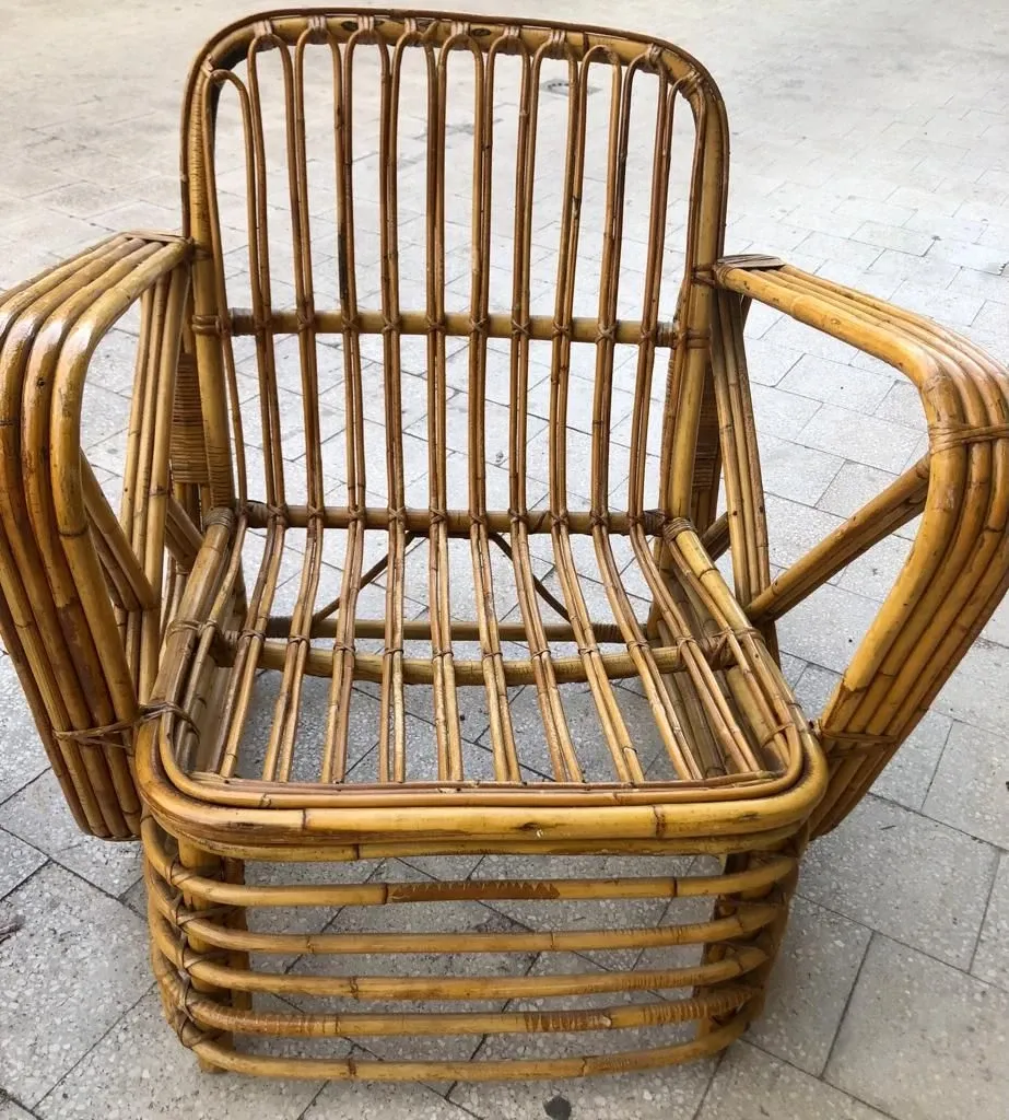 Coppia di poltrone Pretzel in rattan nello stile Paul Frankl (anni '50) 3