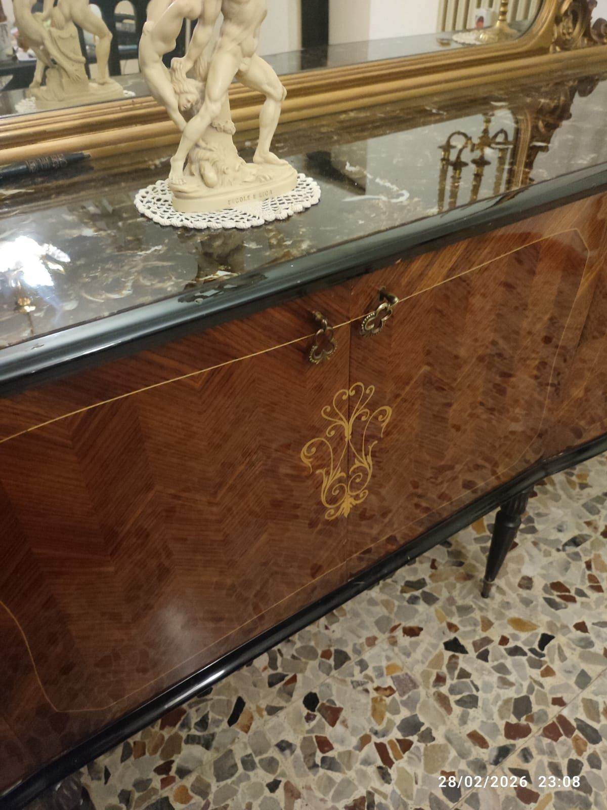 Sideboard with wooden mirror (1960s) Brand