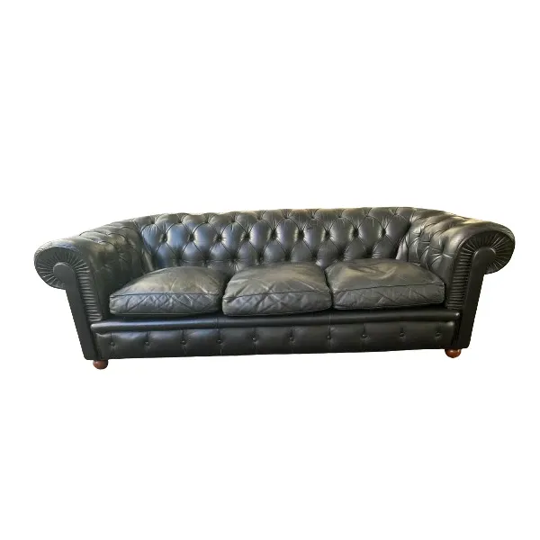 Chester 3-seater sofa in black leather, Poltrona Frau image