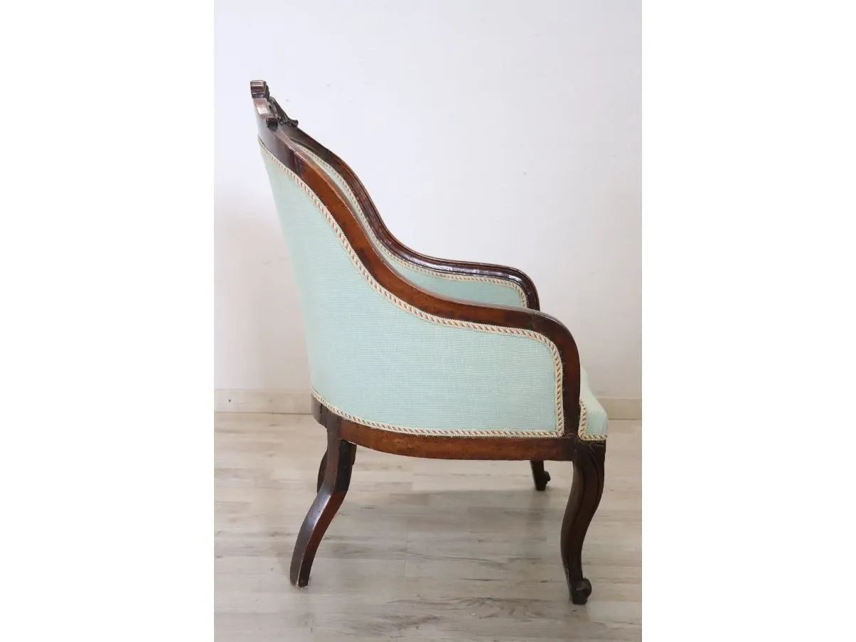 Poltroncina vintage in noce intagliato ('800), 6
