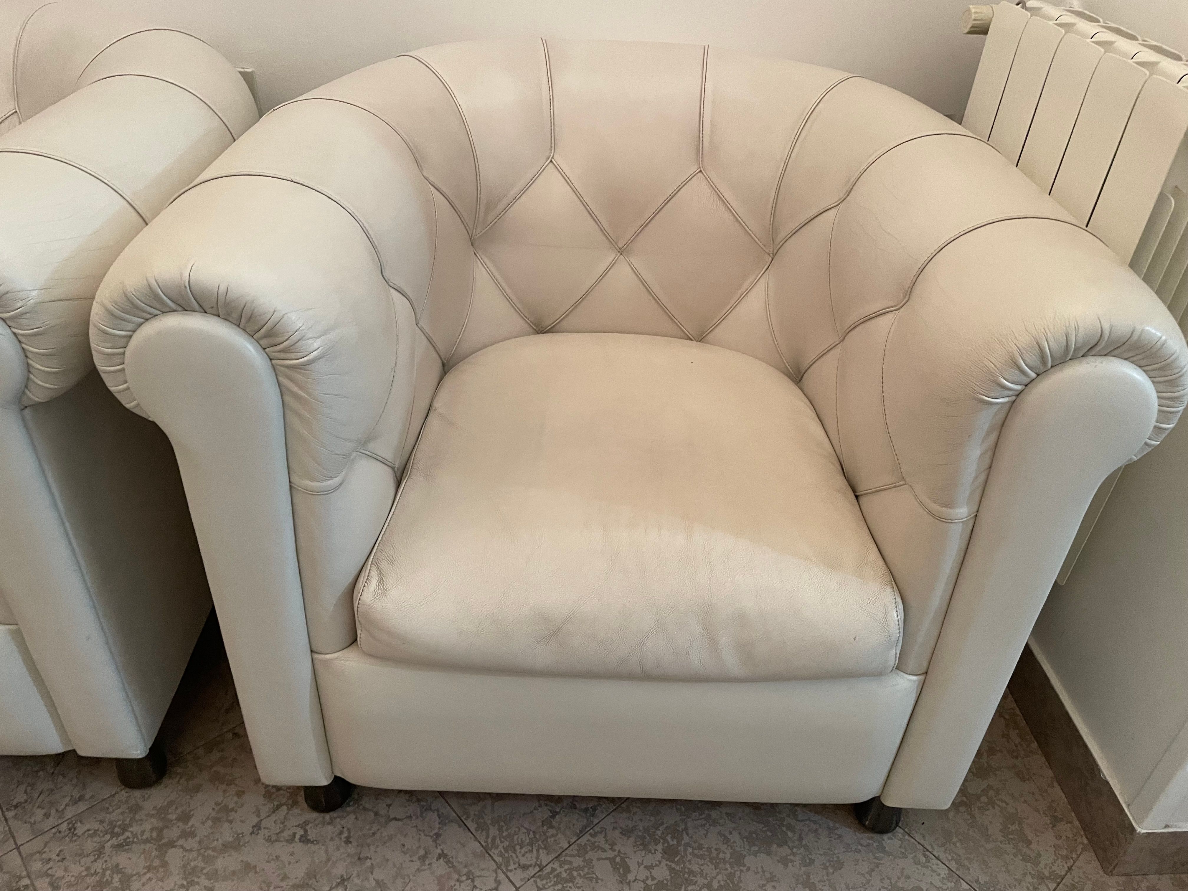 Arcadia White Leather Armchair Front