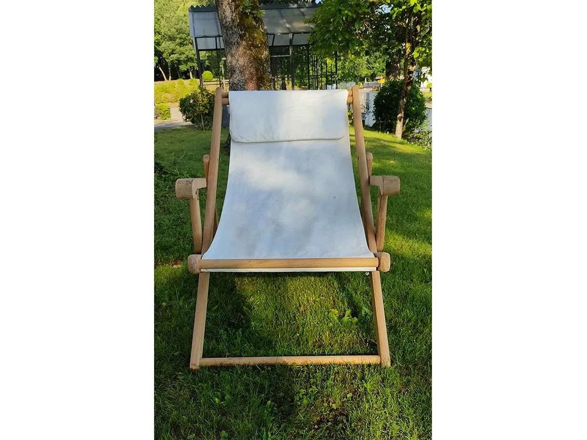 Liegestuhl Milton aus Holz und Stoff (weiß) 2