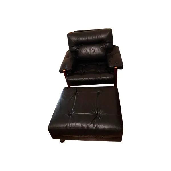 Armchair and ottoman set in leather (black) 2