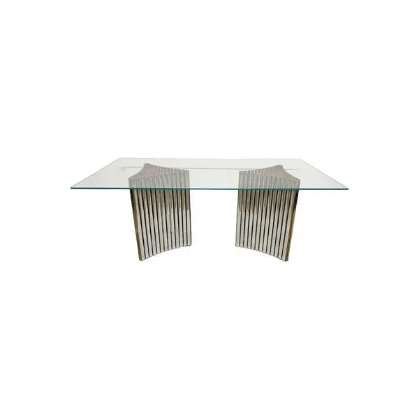Vintage rectangular table in steel and crystal, image