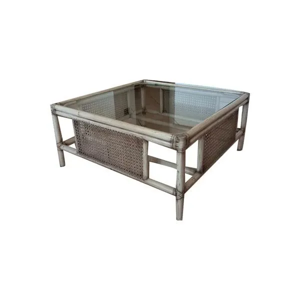 Vintage coffee table in ash, bamboo and crystal (1980s), image