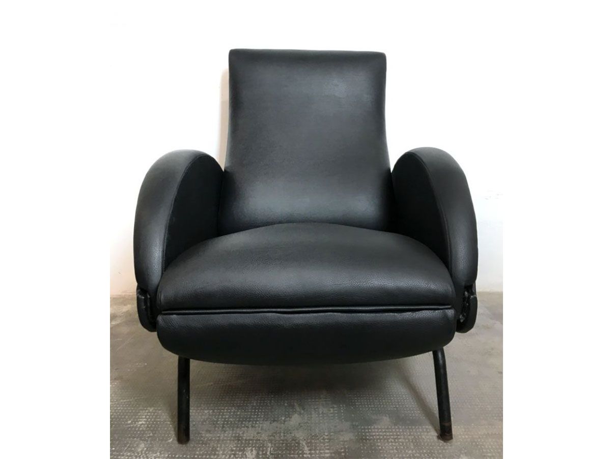 Reclining armchair in black eco-leather (1950s) 5
