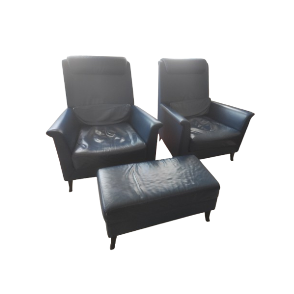 Coppia di poltrone e pouf in pelle (blu) image