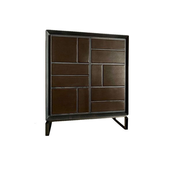 Maxime cupboard in grey oak and leather, Baxter image