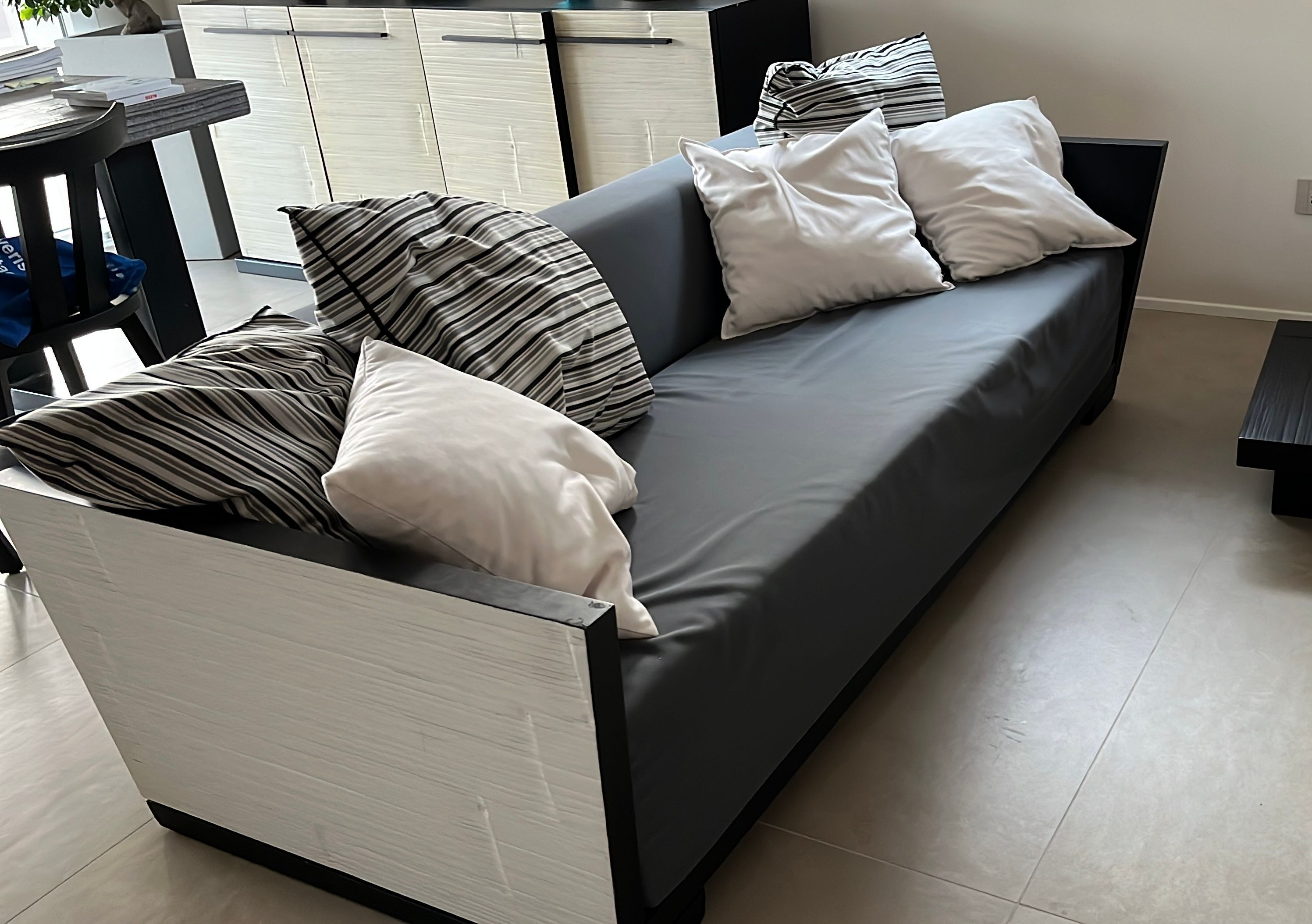 Bambu 3 seater sofa upholstered in dark grey fabric, Gervasoni Main