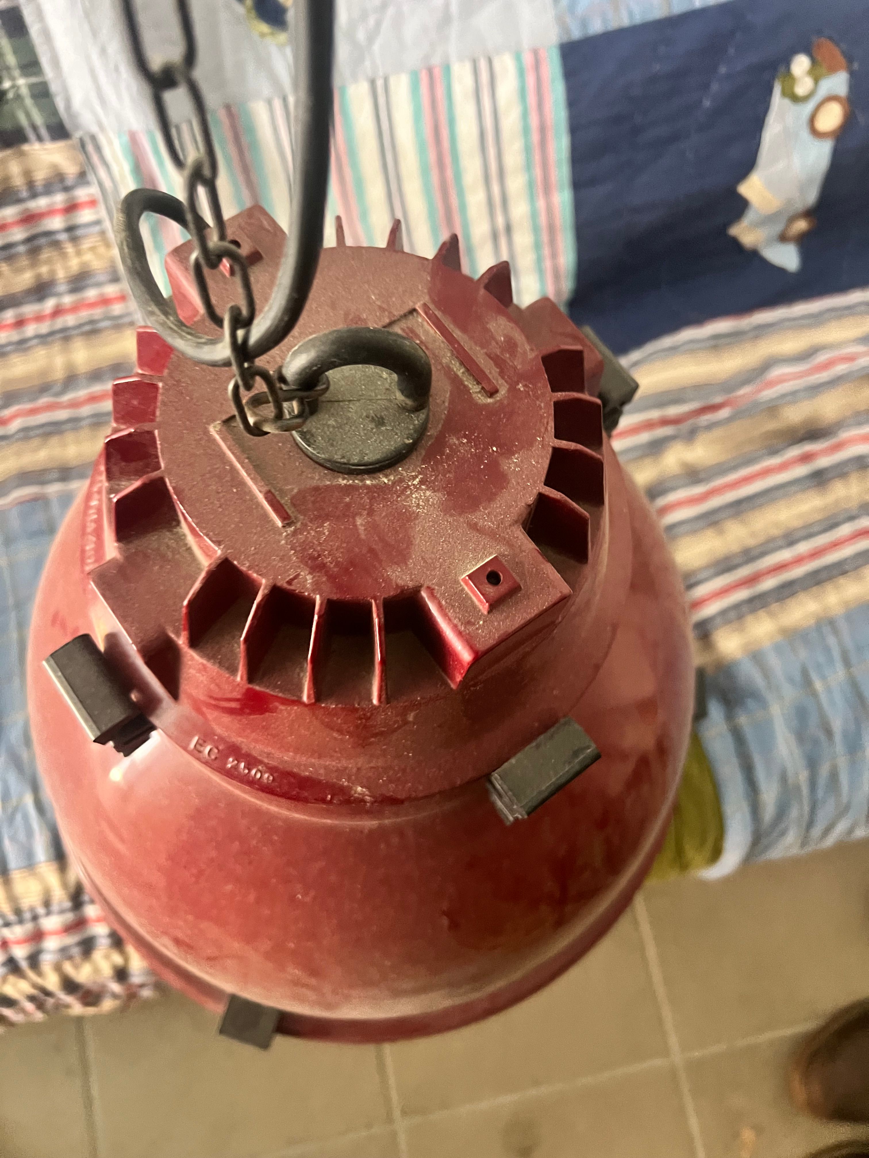 Pair of Red Painted Aluminum Sosia Pendant Lights Side