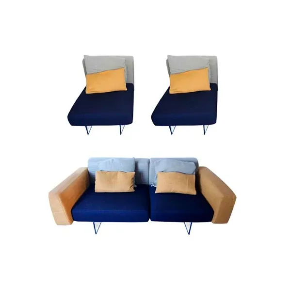 Sofa set and 2 modular armchairs in linen and fabric, Lago 