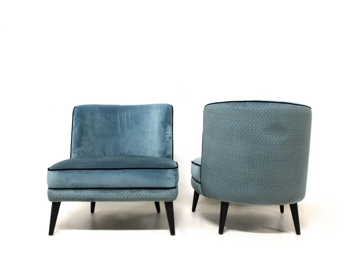 Set 2 poltrone vintage in velluto azzurro,   4