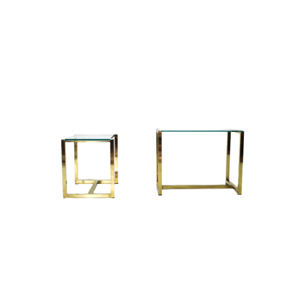 Set of 2 vintage brass and glass tables (1970s), image
