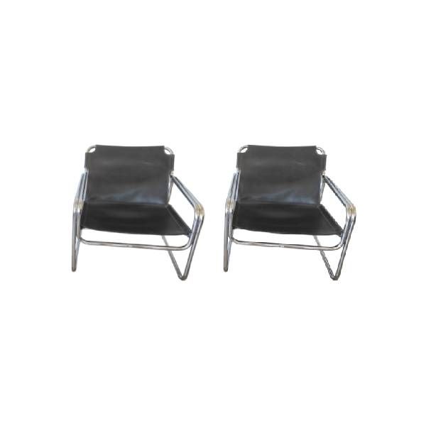 Set of 2 vintage chairs in metal and leather (70s), image