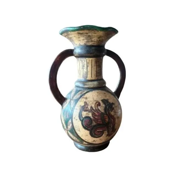 Vintage decorated terracotta vase (1940s), image