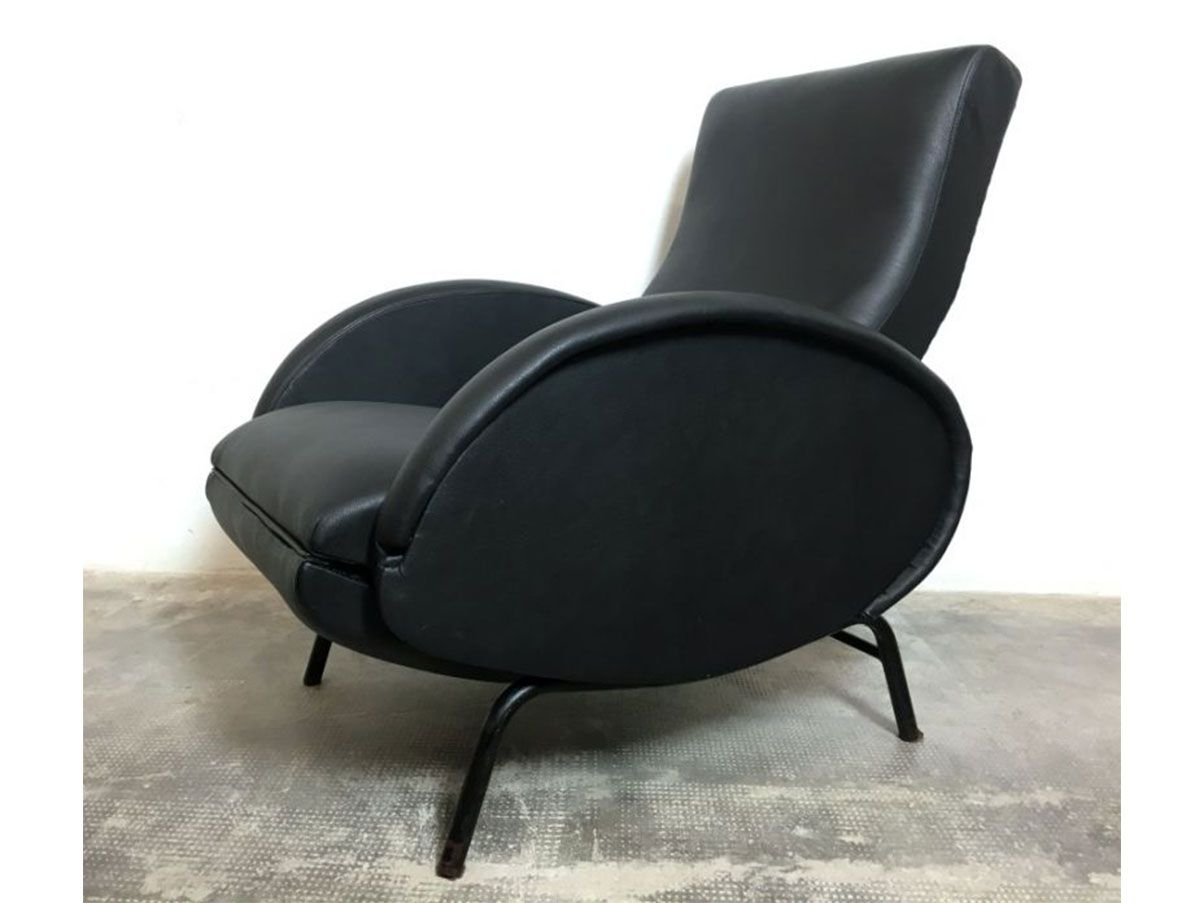Reclining armchair in black eco-leather (1950s) 3