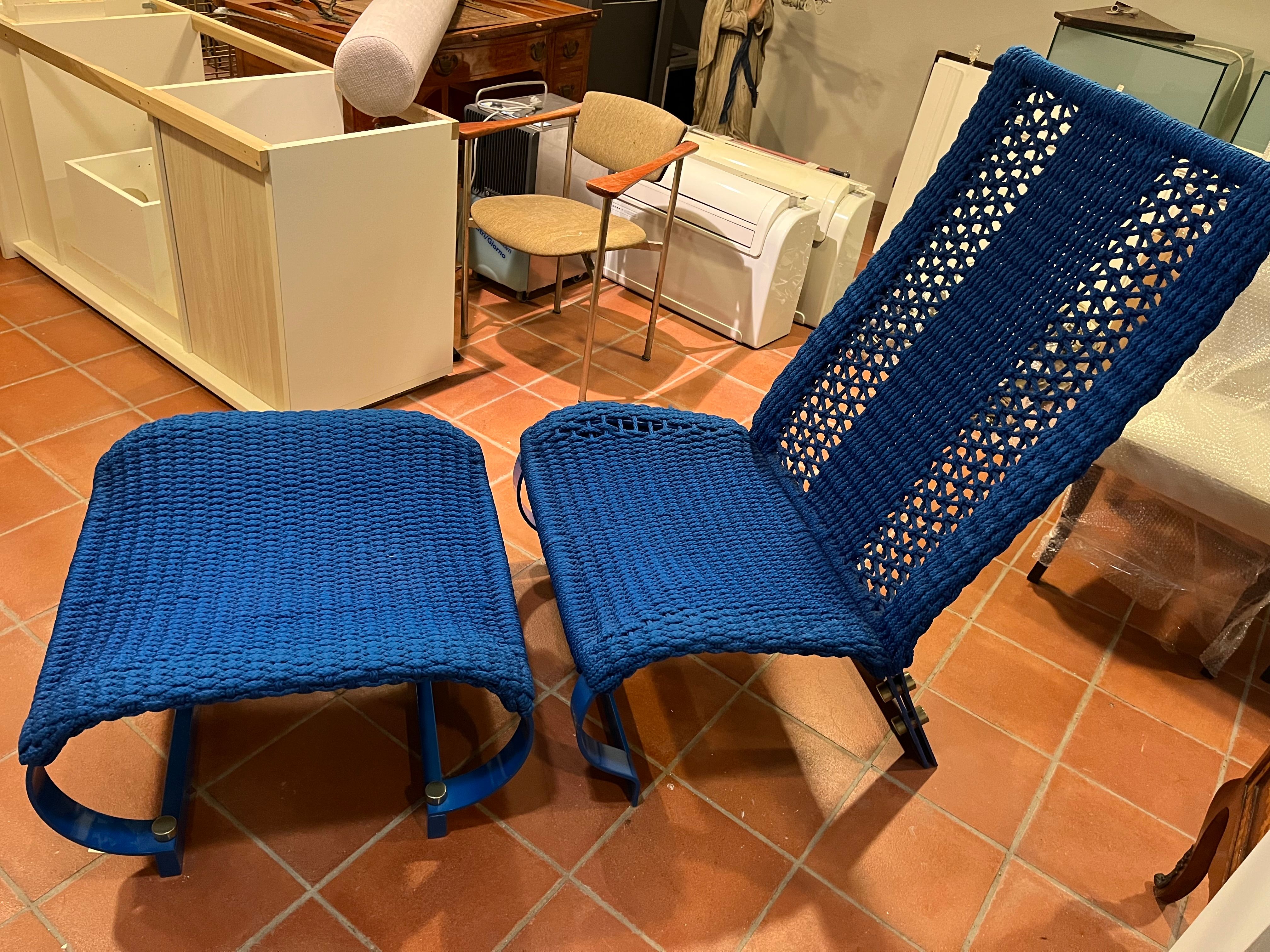 Chaise longue in metal and blue woven rope by Marzio Cecchi, Studio Most Main