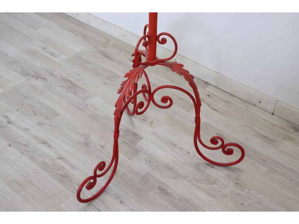 Vintage coat rack in red lacquered iron, 1