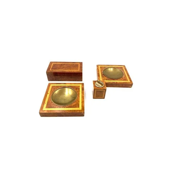 Set da fumo vintage in legno e ottone (anni '70),  
