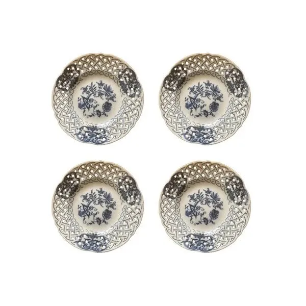 Set of 4 plates with vintage Blue Danube perforated edge, image
